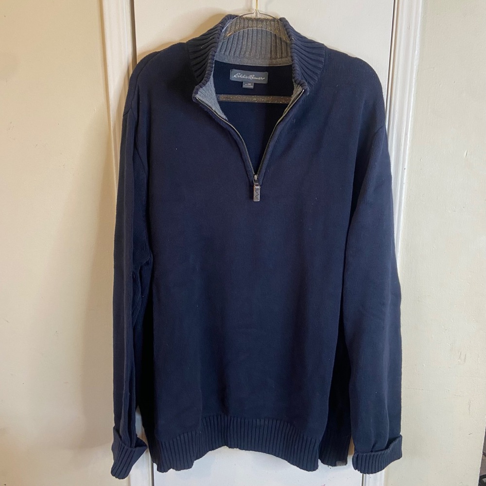 Eddie Bauer Mens 3XL Navy Blue 100% Cotton Quarter Zip Pullover Sweater